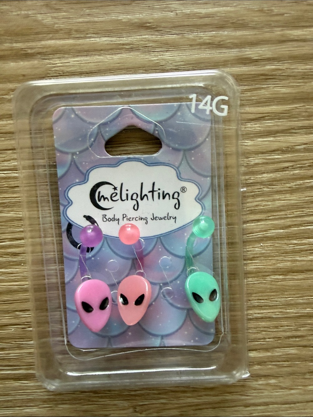 MELIGHTING 3 Pack Alien Martian Face Acrylic Bellybutton Navel Rings NWT